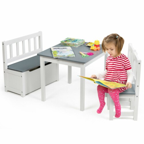 Gymax Kids Table and Chair Set Wood Activity Study Desk w/ Storage