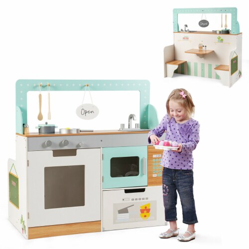 Costway 2 in 1 Kids Play Kitchen & Diner Restaurant Wooden Pretend Cooking  Playset Toy, 1 unit - Kroger