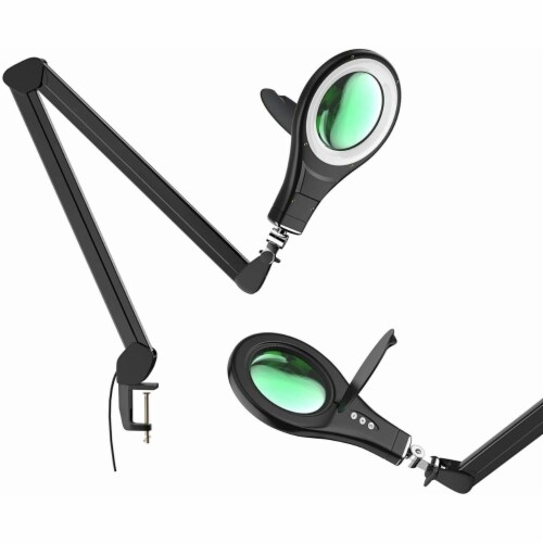 Gymax LED Magnifying Glass Desk Lamp w/ Swivel Arm & Clamp 2.25x Magnification Black Perspective: front