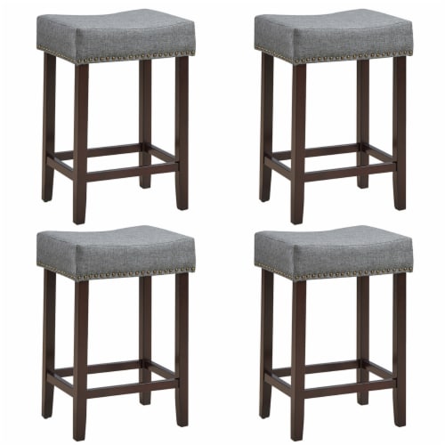 Set of 4 Rubber Wood Nailhead Saddle Bar Stools 24 Height W