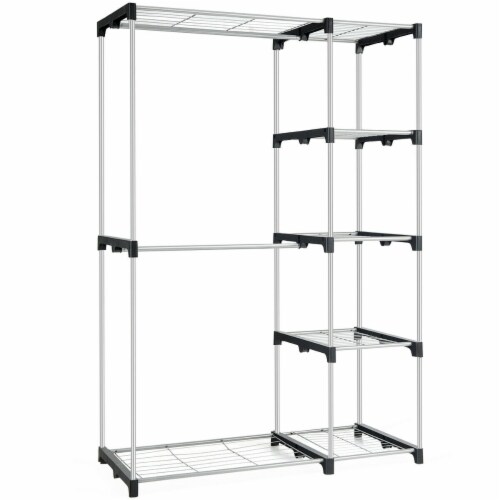 Gymax Freestanding Clothes Garment Organizer Closet Rack w/5 Shelves &2