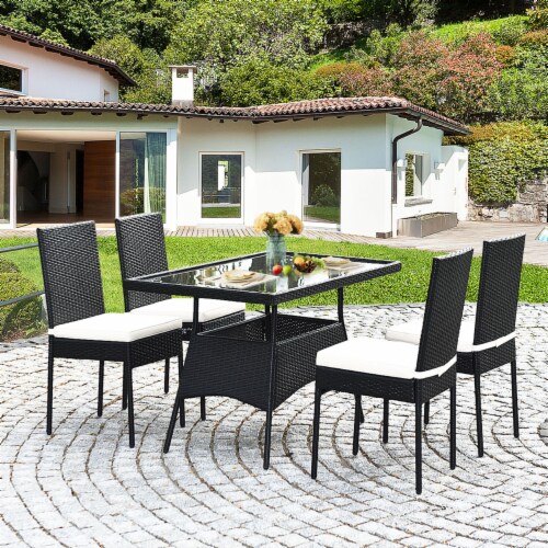5PCS Patio Wicker Dining Set Outdoor Rattan Furniture Set w