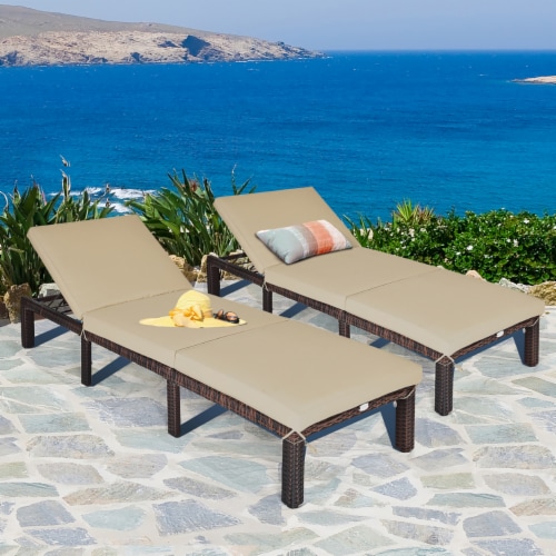 Costway 2PCS Outdoor Rattan Lounge Chair Chaise Recliner Adjustable