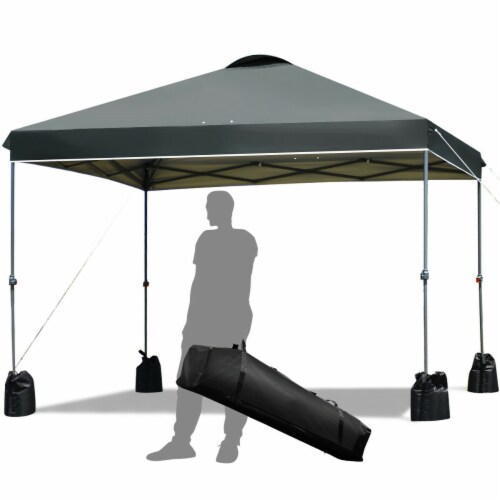 Gymax 10x10 FT Pop up Canopy Tent Wheeled Carry Bag 4 Canopy Sand Bag Gray Perspective: front