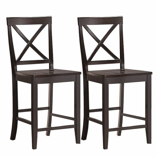 Gymax Set of 2 24'' Counter Height Barstools Kitchen Dining Chairs Rubber Wood Frame Perspective: front