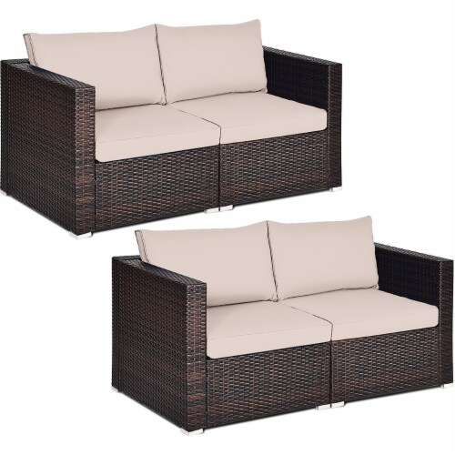 4PCS Patio Rattan Corner Sofa Sectional Furniture Set Beige 4