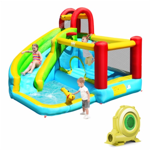 Gymax Inflatable Kids Water Slide Jumper Bounce House Splash Water Pool W/ 735W Blower Perspective: front