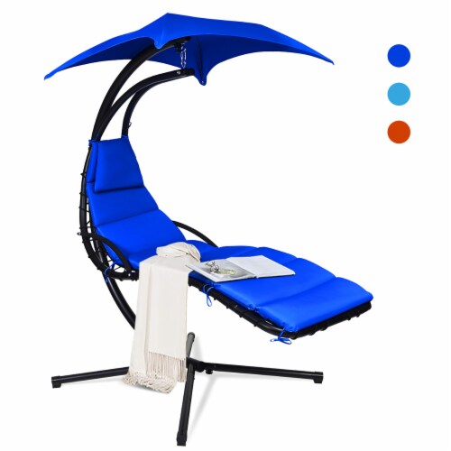 Costway Hanging Swing Chair Hammock Chair w/ Pillow Canopy Stand Blue\Navy\Orange Navy Perspective: front