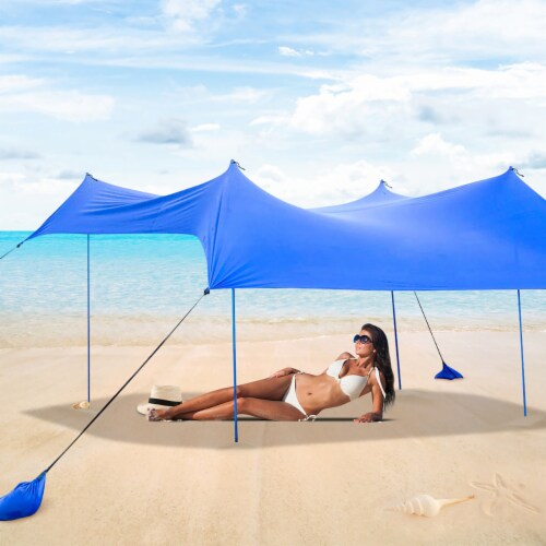 Costway Family Beach Tent Canopy w 4 Poles Sandbag Anchors 10 x9 UPF50 Purple 1 unit Harris Teeter