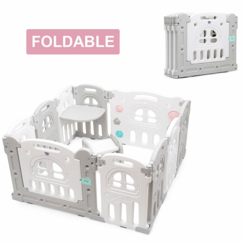 14-Panel Foldable Baby Playpen with Lockable Gate and Non-slip