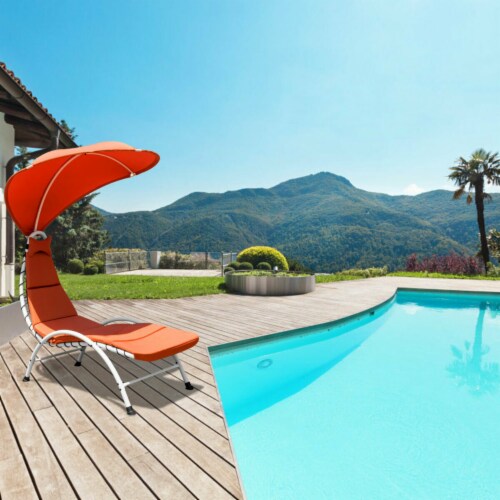 Patio Lounge Chair Chaise Outdoor w Steel Frame Cushion Canopy