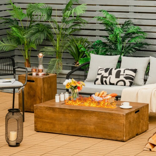 48''x27'' 50,000 BTU Propane Fire Pit Table Set w/ Side Table Tank Storage & Cover Perspective: front