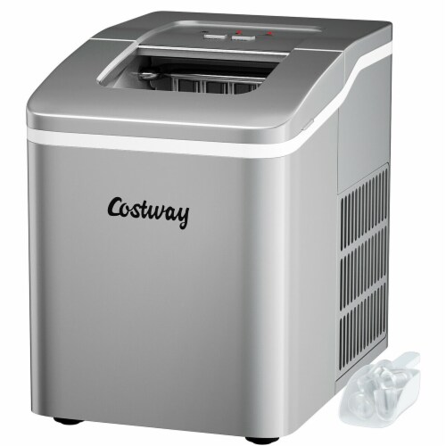 Costway Portable Ice Maker Machine Countertop 26Lbs/24H Self-cleaning w/ Scoop Silver Perspective: front