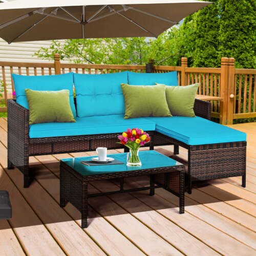 Gymax 3pc rattan furniture set outdoor patio couch sofa sales wicker set