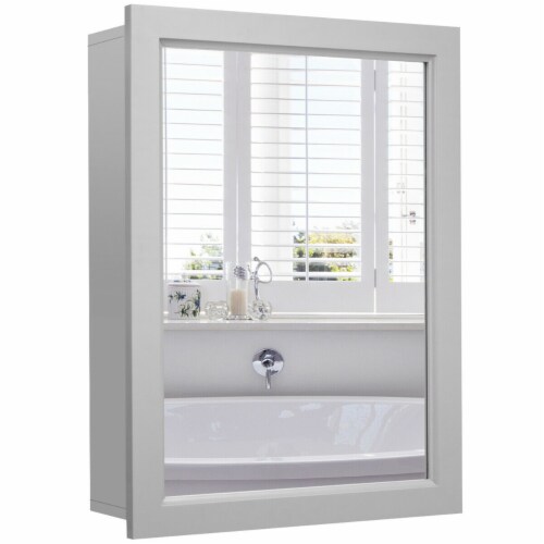 Mirrored Medicine Cabinet Wall-Mounted Bathroom Storage Organizer W/Shelf Grey Perspective: front