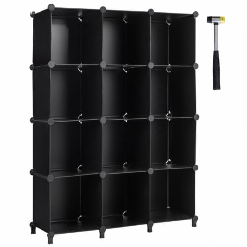 Gymax 12 Cube Storage Organizer Plastic Organizer Units w/ Steel Frame Black Perspective: front