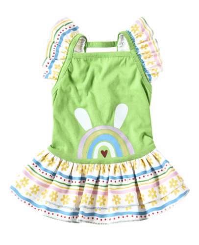 Max & Marlow Rainbow Flower Dress - Green Perspective: front