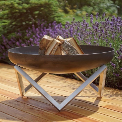 Curonian Z790MemelSt 31 in. Memel Stainless Steel Wood Burning Fire Pit - Silver, Large, 16 x Perspective: front
