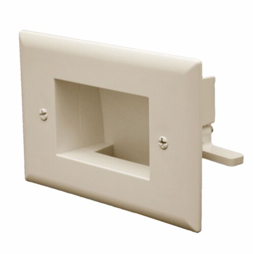 Easy Mount Recessed Low Voltage Cable Plate (Slim Fit), Lite Almond Perspective: front
