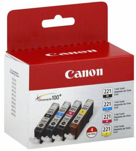 Canon CLI-221 Ink Cartridges - 4 Pack - Black/Cyan/Magenta/Yellow Perspective: front