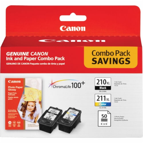 2973B004 (PGI-210XL/CL-211XL) ChromaLife100+ High-Yield Ink/Paper Combo, Black/Tri-Color