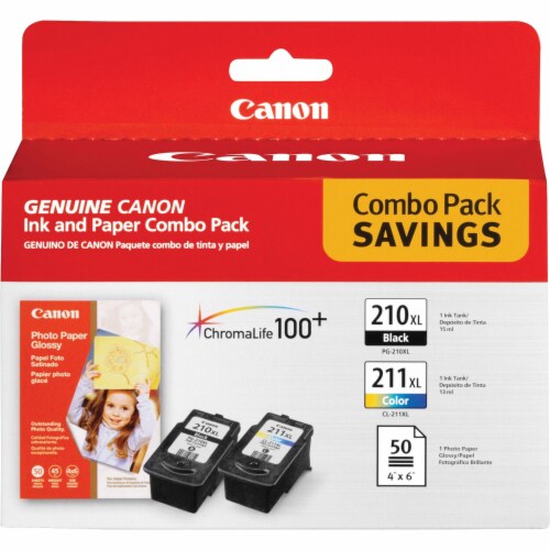 2973B004 (PGI-210XL/CL-211XL) ChromaLife100+ High-Yield Ink/Paper Combo, Black/Tri-Color