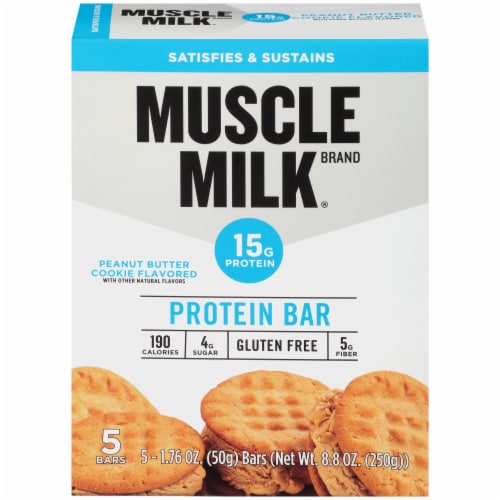 Muscle Milk Peanut Butter Cookie Flavored Protein Bars 5 Count Perspective: front