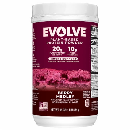 Evolve Berry Medley Plant Base Protein Powder Perspective: front