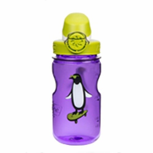 Nalgene NAL-1263-0008 12 oz Kids Penguin OTF Bottle with Green Cap, Purple Perspective: front