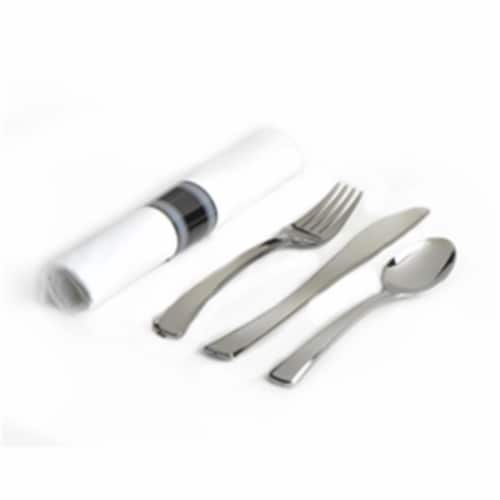 Glimmerware Salad Fork, Dinner Knife & Teaspoon Rolled Cutlery Kit, Silver Perspective: front