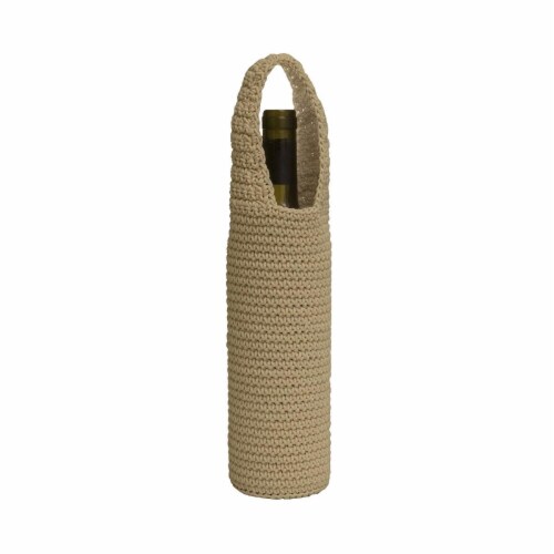 Mode Crochet Wine Bottle Wrap, Tan Perspective: front