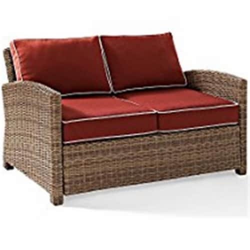 Bradenton Outdoor Wicker Loveseat, Sangria Perspective: front
