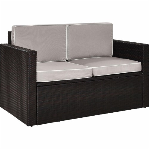 Palm Harbor Outdoor Wicker Loveseat with Grey Cushions - Brown Perspective: front