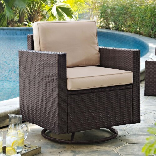Palm Harbor Outdoor Wicker Swivel Rocker Chair with Sand Cushions, 1