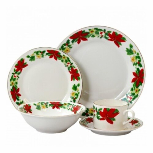 Poinsettia Holiday 20 Piece Dinnerware Set Decorated Rim 20 Kroger