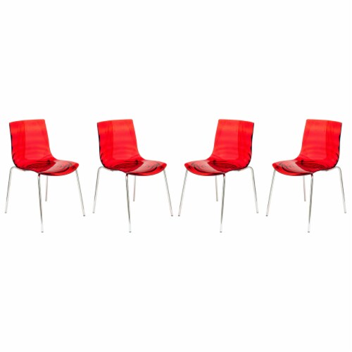 LeisureMod Astor Modern Rain Drop Design Dining Chair in Red Set of 4 Perspective: front