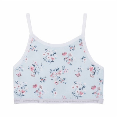 Printed Crop Top Flower Pastel Blue Perspective: front