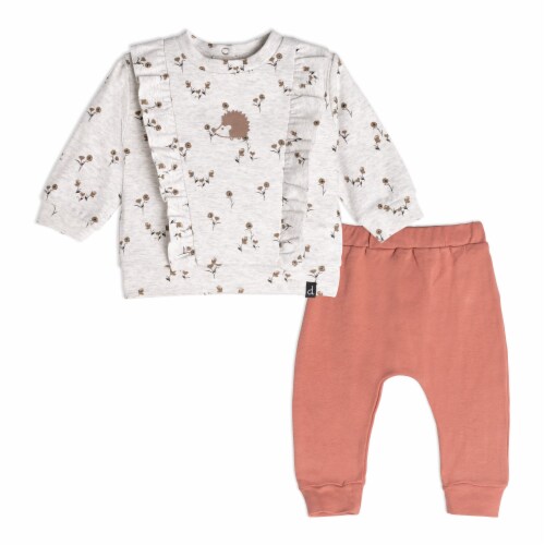 Organic Cotton Top And Pant Set With Ruffles Oatmeal Mix Perspective: front