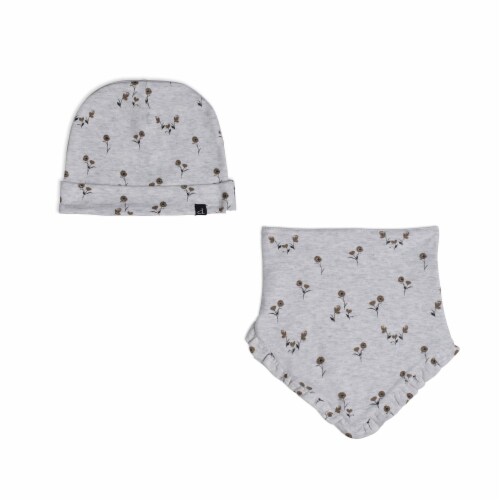Organic Cotton Hat And Bib Set Printed Small Flowers Perspective: front