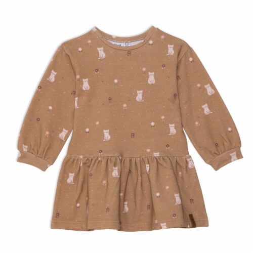 Printed Cats Long Sleeve Fleece Dress Perspective: front