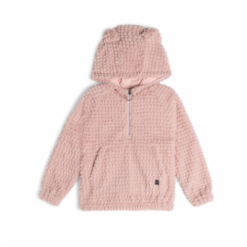 Hooded Long Sleeve Fake Fur Top Perspective: front