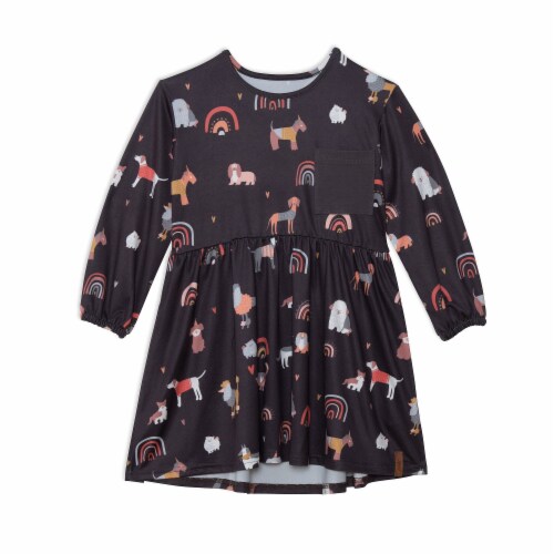 Printed Poodles Long Sleeve Dress Perspective: front
