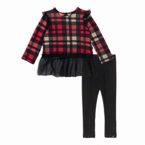 Plaid Tunic And Rib Legging Set Perspective: front