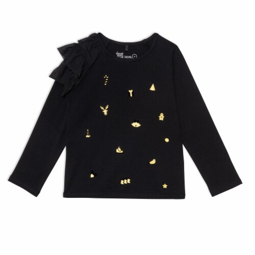 Long Sleeve Raglan Top With Frill Black Perspective: front