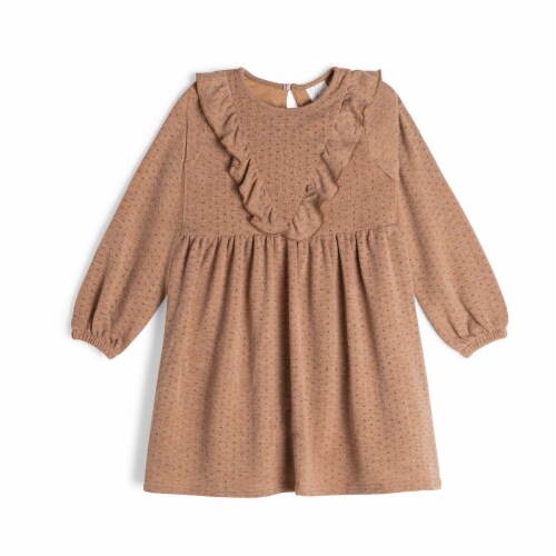 Long Sleeve Dress With Frill Beige Perspective: front