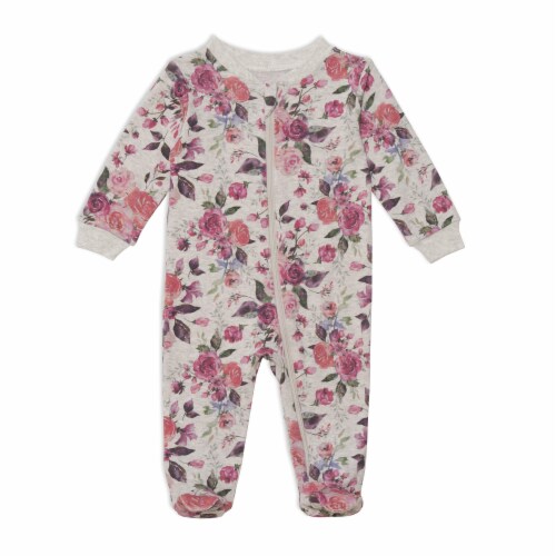 Organic Cotton One Piece Printed Pajamas Grey Mix With Roses Perspective: front