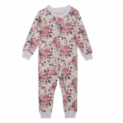 Organic Cotton One Piece Printed Roses Pajama Set Perspective: front