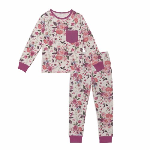 Organic Cotton Two Piece Printed Pajama Set Grey With Roses Organic Cotton Two Piece Printed Pajama Set Grey With Roses