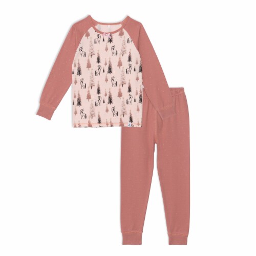 Organic Cotton Two Piece Printed Pajama Set With Unicorns And Trees Perspective: front