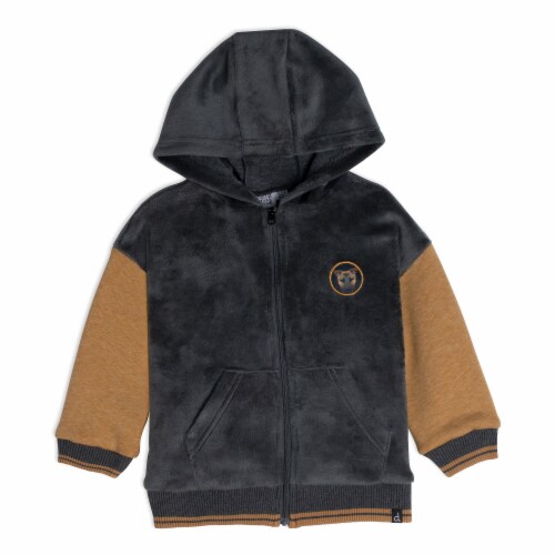 Hooded Plush Zipper Cardigan Perspective: front